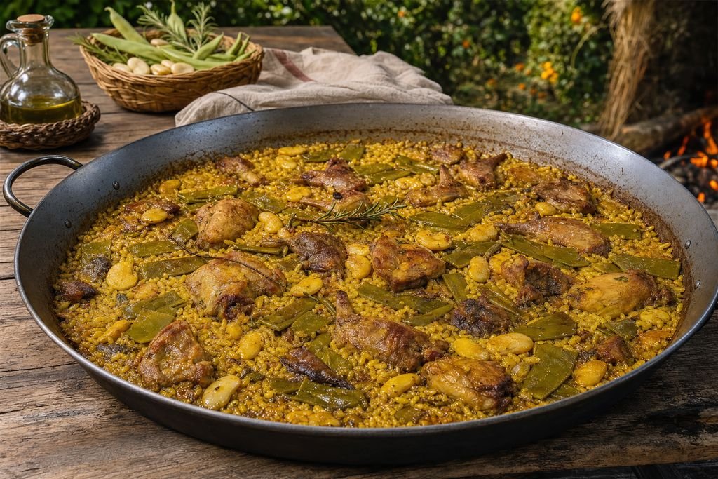 Paella valenciana tradicional como imagen principal del artículo Hoy baja la Senyera por el balcón del Ayuntamiento, y este año baja