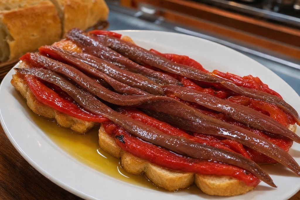 Anchoas de Santoña con pimientos