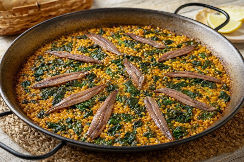 Arros amb aladrocs i espinacs