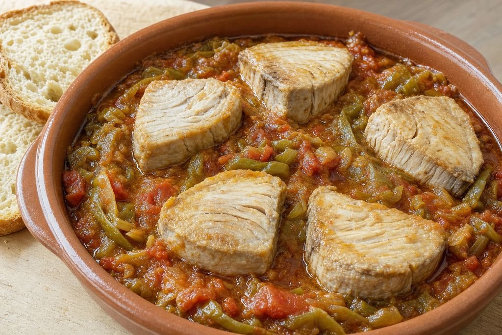 Bonito con fritada riojana servido como receta regional: la rioja