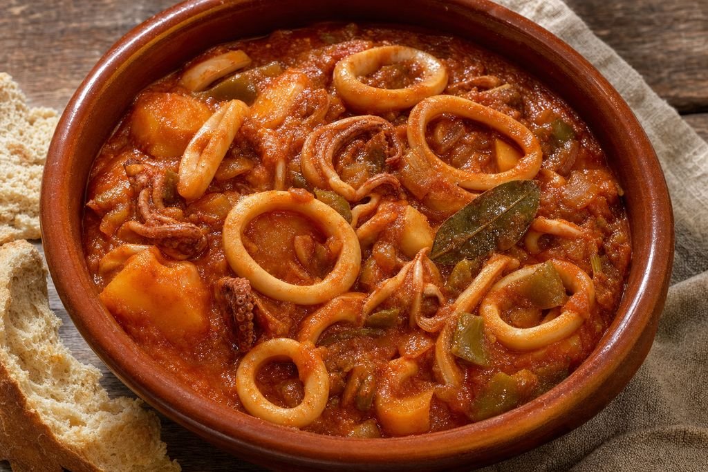 Calamares a la riojana servido como receta regional: la rioja