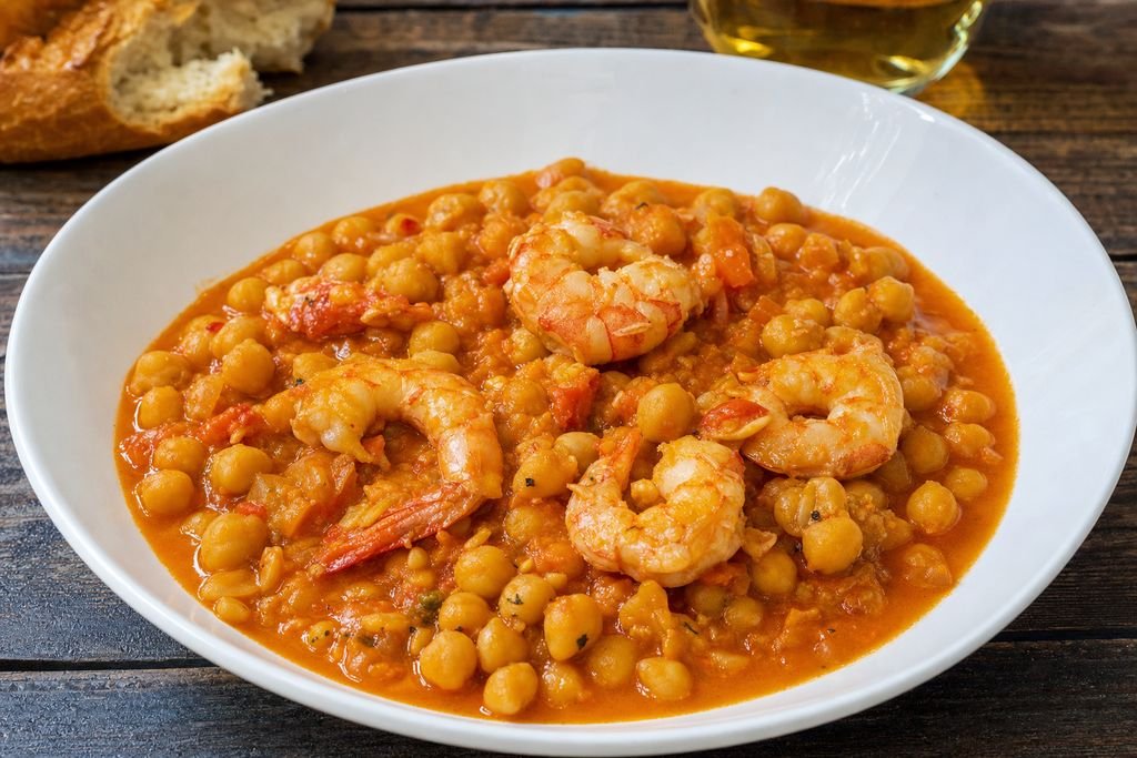 Garbanzos con langostinos gaditanos