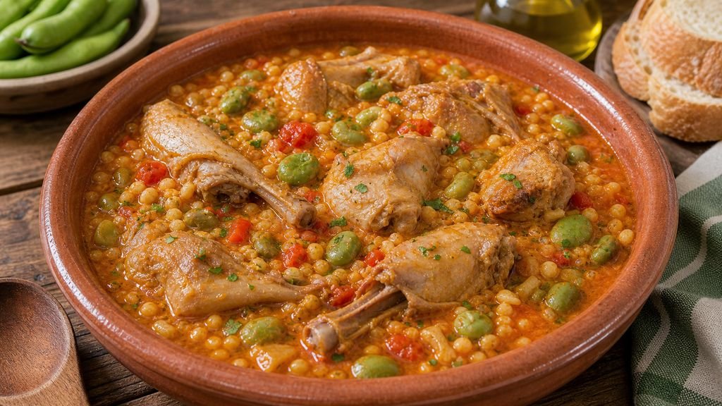 Gurullos con conejo y habas de Almería