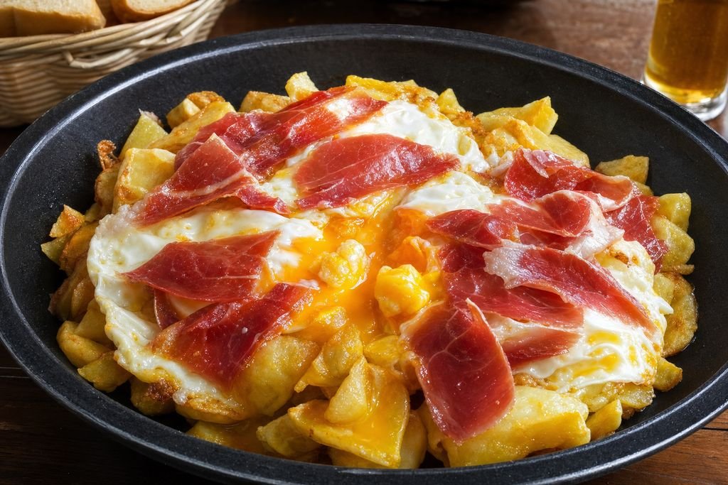 Huevos rotos con jamón