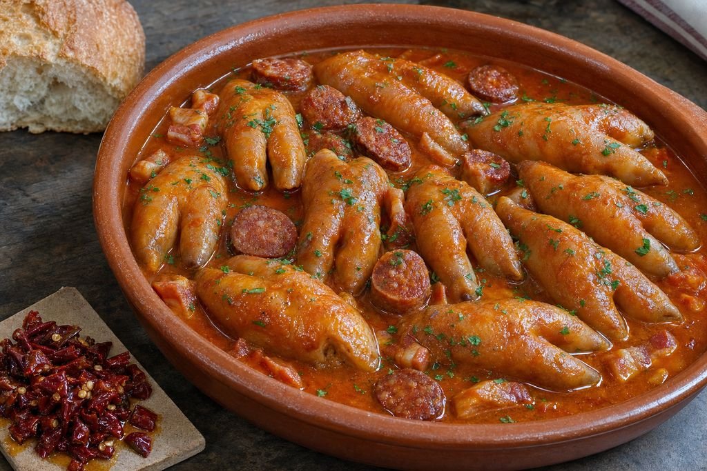 Manitas de cordero a la riojana servido como receta regional: la rioja