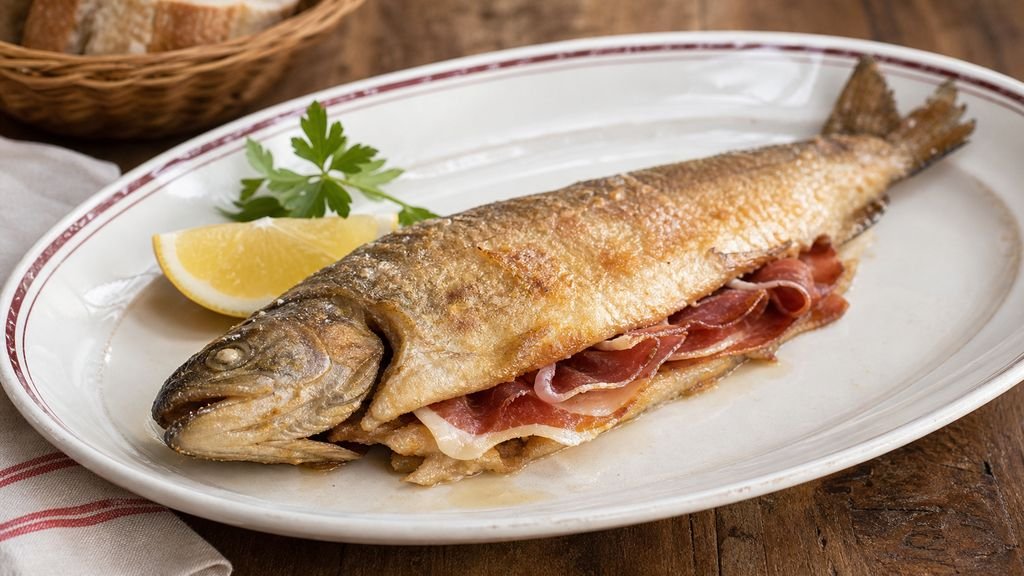 Trucha a la navarra con jamón