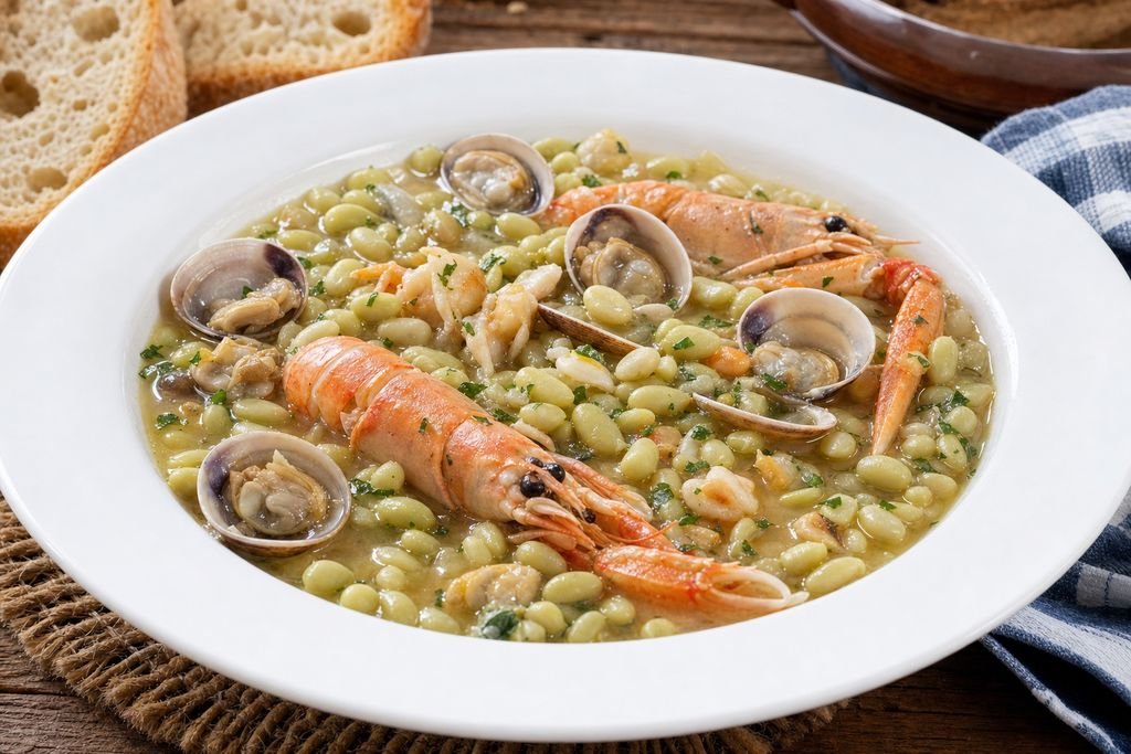 Verdinas con marisco asturianas